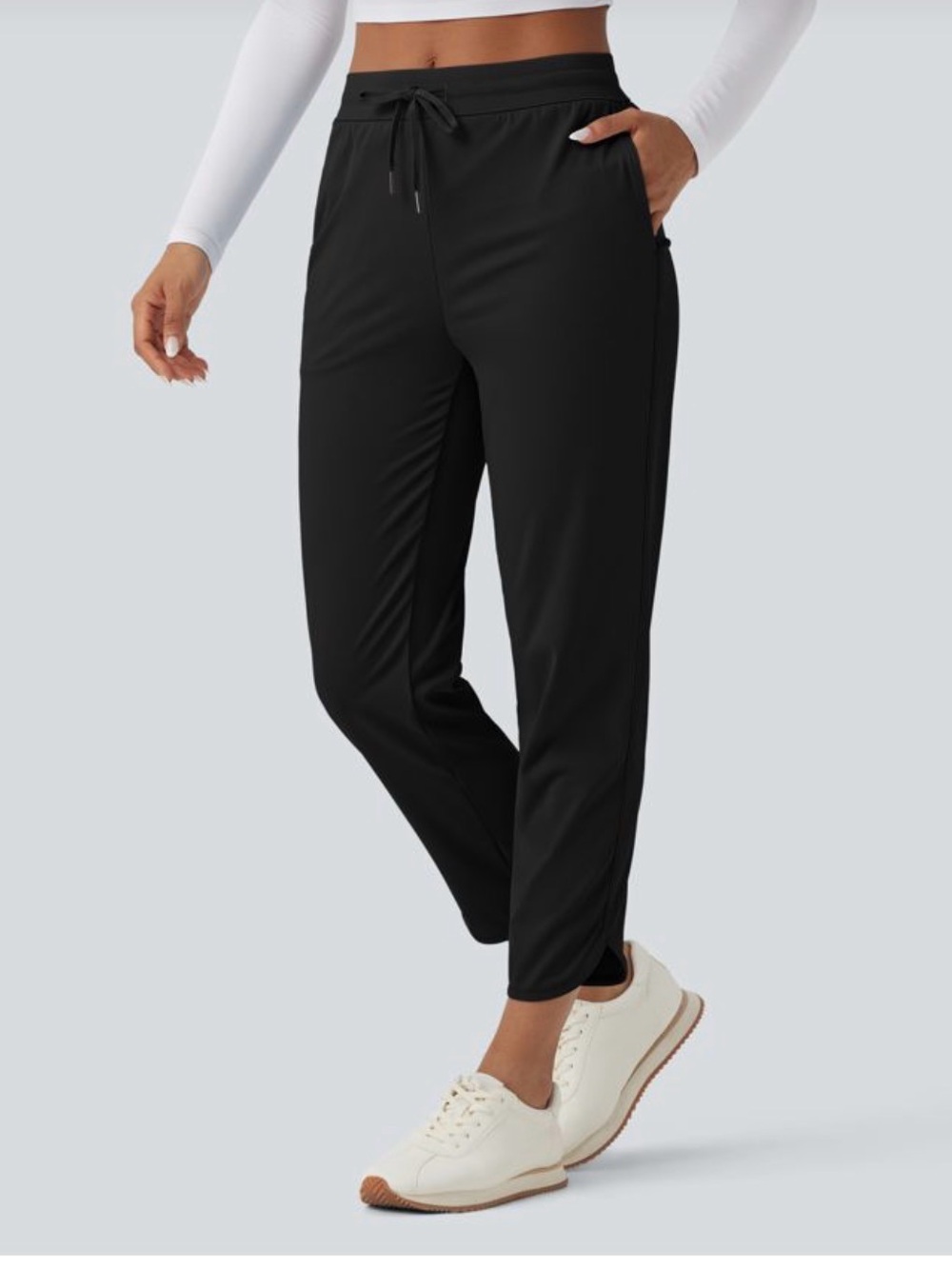 HALARA Mid Rise Drawstring Curved Hem Quick Dry Golf Tapered Pants Pockets Sz MP